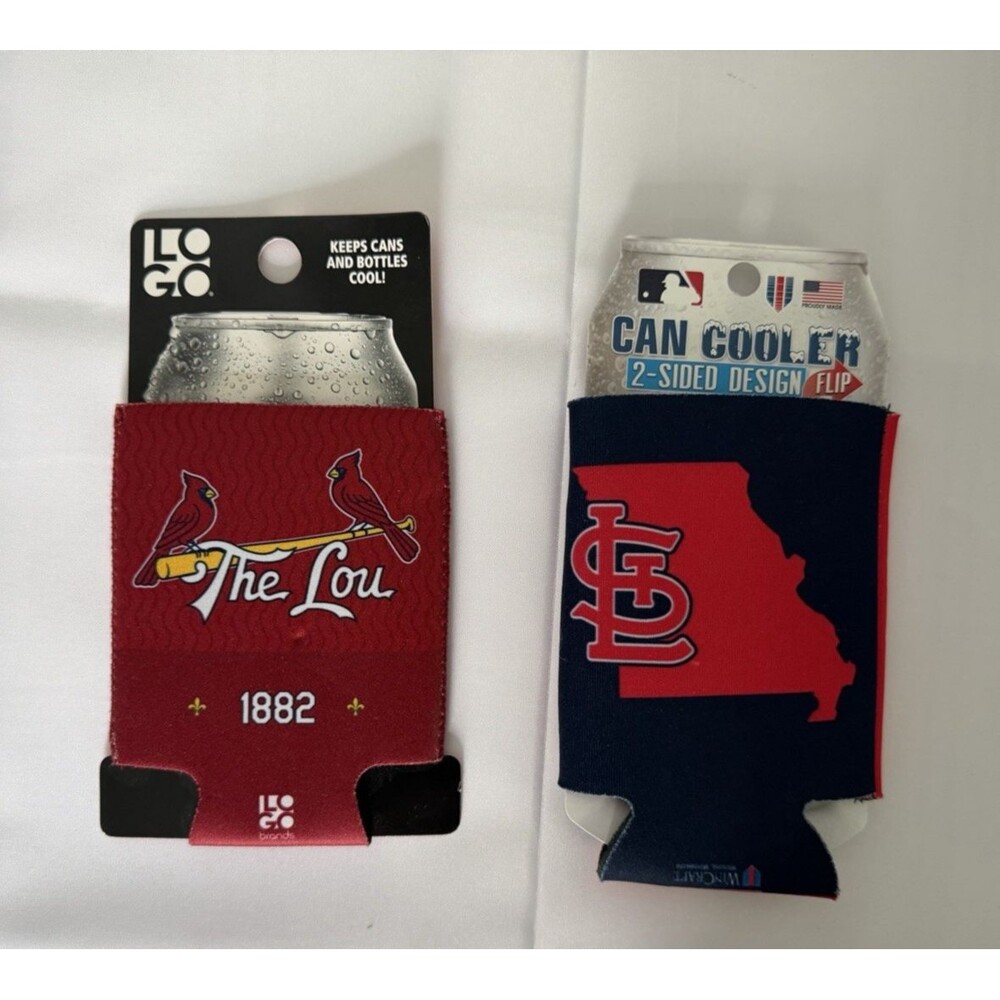 St Louis Cardinals Set of 2 Beer Can Coolie Koozie Holder Huggie MLB Logo NEW